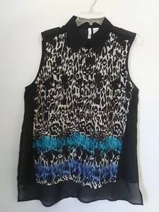 Scumi Jo Womens Sleeveless Button Up Blouse XL Tunic Multi Color Animal Print - Picture 1 of 7