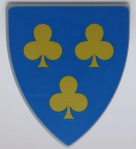 Lego Castle Minifig Shield Triangular 3 Yellow Trefoils on Blue Background - Picture 1 of 1