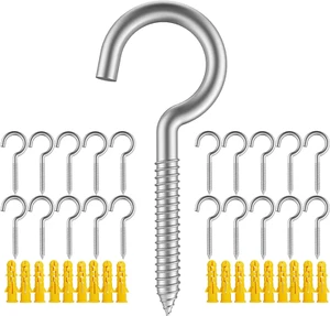 Pack of 20 Metal Hooks,304 Stainless Steel Screw Hooks, Self-Tapping Eye-Ring Bo - Picture 1 of 12