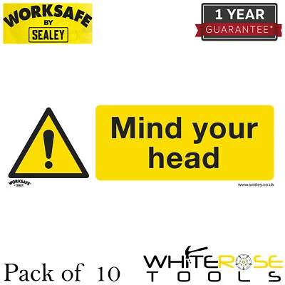 Sealey Mind Your Head Warning Safety Sign Self-Adhesive Vinyl Pack of 10 - Image 1 of 2