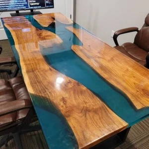 Custom Special Order Green Epoxy Resin Dining Coffee Table Top, Wooden Table Top - Picture 1 of 10