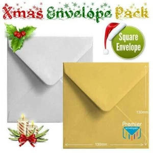 50 Sobres de Tarjetas de Navidad Cuadrados Pequeños Metálicos Oro Brillante Plata Tarjeta de Navidad - Imagen 1 de 1