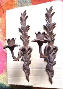 Vintage Pair of Cast Iron Wall Sconces Ornate Candle Holders heavy 15 in - Picture 1 of 6