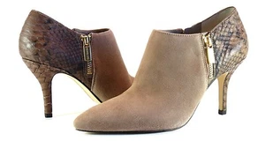 Michael Kors Clara Mid Bootie DK Dune Brown Suede Croc Leather Heel NIB Size 8M - Picture 1 of 7
