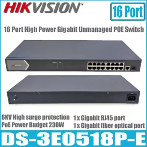 New Hikvision DS-3E0518P-E 16 Port Gigabit Unmanaged POE Switch 10/100/1000 Mbps - Picture 1 of 6