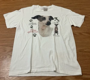 Vintage 90s Italian Greyhound Oneita T-Shirt Mens Graphic Dogs White L - Picture 1 of 6