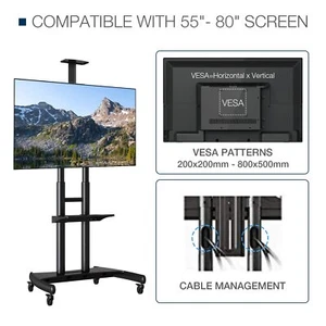 Adjustable Rolling Mobile TV Stand Mount Cart for Universal Flat Screen 55''-80" - Picture 1 of 7