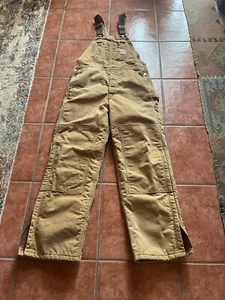 CARHARTT Bib Overalls Tan Heavy Denim 34 X 32 - Picture 1 of 12
