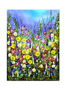 Original Floral Painting "Sunny Meadow" 16 x 12" on Canvas Board by Judith Rowe - Picture 1 of 4