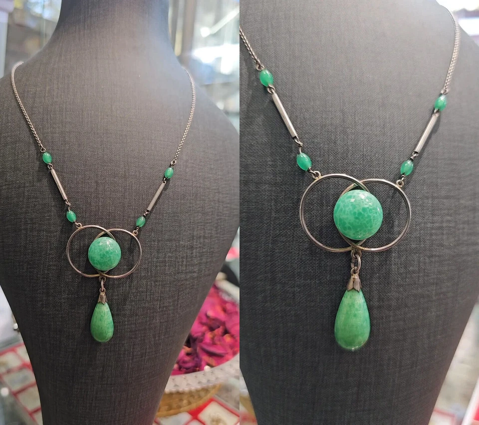 Collana IN Argento Con Verdi Pietre 10,25, Grammi 47cm Lungo 119721 - Immagine 1 di 1