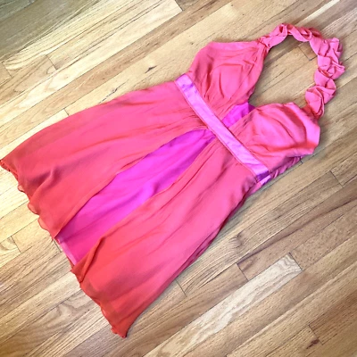 Phoebe Dress Size 14 Y2K Vtg Coquette Pink Sheer Silk  Halter Ruffle Fairy New - Image 1 of 4