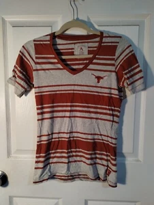 Burnt Orange Striped Texas Longhorns Antigua Women's V Neck T Shirt Tee Sz S - Picture 1 of 8