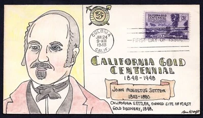 US 1948 SC. #954 HAND DRAWN FDC CALIFORNIA GOLD CENTENNIAL BY BEN KRAFT RARE - Image 1 of 2