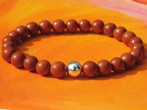 Pulsera con cuentas de plata y piedras preciosas de 8 mm hecha a mano para hombre/damas - jaspe rojo - Imagen 1 de 3