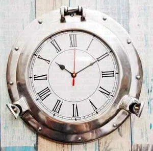 Nautical Chrome Finish Porthole Clock Marine Wall Décor Clock Decorative Design - Picture 1 of 4