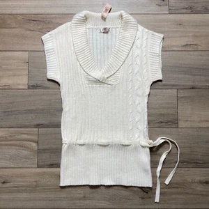 Decree Womens Snowdrift Short Sleeve Shawl Neck Ribbed Tunic Sweater XL Cream - Picture 1 of 8
