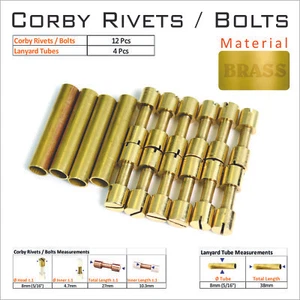 Knife Handle Bolts 12 Or 6 Or 3 Brass Corby Rivets Lanyard Tubes Knife Hardware - Picture 1 of 2