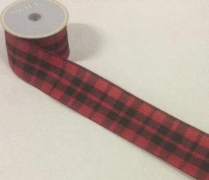 10yd Roll Red / Black Tartan Fabric Christmas Ribbon Wire Edge 2.5" Wide! - Picture 1 of 2