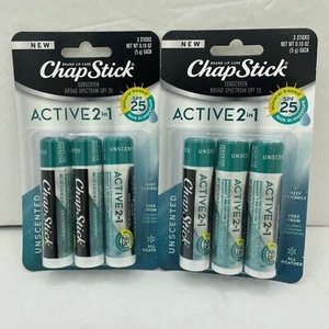 6 Chapstick Active 2-in-1 Lip Care SPF 25 Mineral Based Sunscreen-Variety Pack - Picture 1 of 6