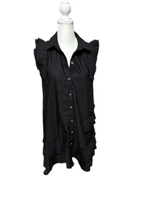 ANTHROPOLOGIE PLEATED SLEEVELESS BUTTON FRONT MINI SHIRT DRESS Black M - Picture 1 of 7