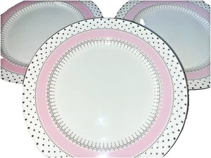 Grace's Teaware Fine Porcelain Pin Dots Pink 10.5" Dinner Plate Set of 3 - Picture 1 of 4