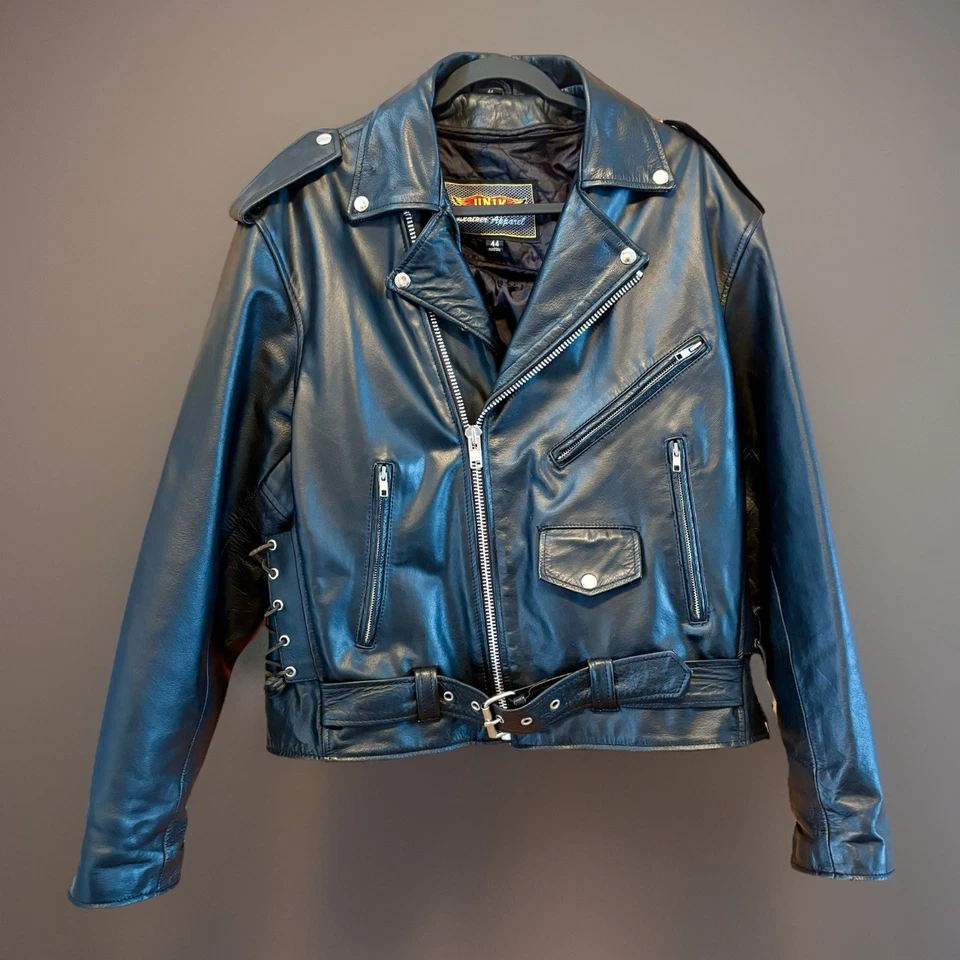 Chaqueta de motociclista de cuero negra UNIK con forro de cremallera - para hombre talla 44 (leer) Foto 1 de 4