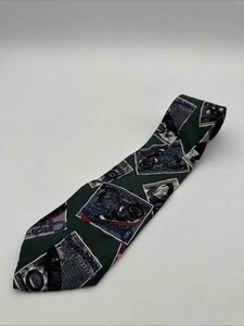 Vtg Eddie Bauer Mens Neck Tie Green Outdoorsman Poster Necktie Silk - Picture 1 of 5