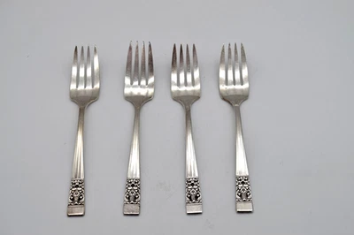 "Juego de 4 tenedores de ensalada coronación plato comunitario 6,5"" placa de plata Oneida 1936" Foto 1 de 4