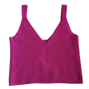Canotta donna J CREW in maglia a costine cropped in cashmere taglia media vibrante magenta - Foto 1 di 8