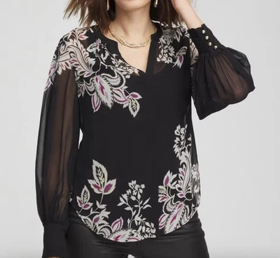 Blusa Chico’s Floral Manga Pin-tuck Nueva con Etiquetas - Talla 2 (US 12) Foto 1 de 4