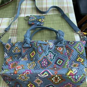 Vera Bradley Crossbody Hobo Hand Bag Purse Painted Medallions W/Key Chain Wallet - Picture 1 of 19