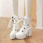 Womens Punk Platform Biker High Chunky Heel Lace Up Riding Ankle Boots plus Size