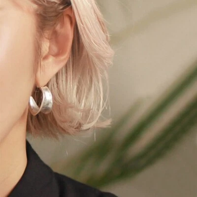 Dicke silberne Große Halb Creolen, Hoop Runde Ohrringe Huggie 18K vergoldete - Bild 1 von 4