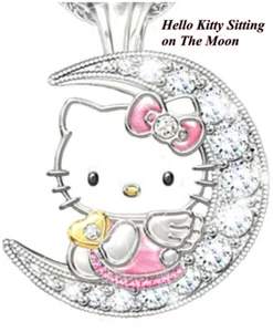 Kitty Sitting on Crystal Silver Moon Anti-Tarnish Jewelry Necklace HKN-115 - Picture 1 of 4