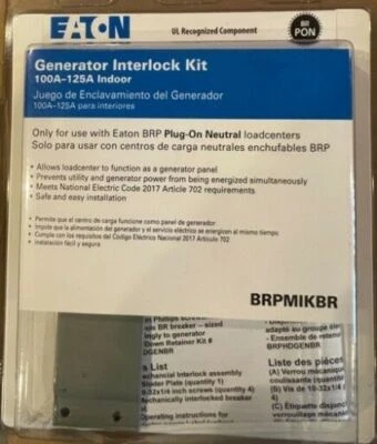 EATON BRPMIKBR Generator interlock kit 100 Amp BR series Cutler Hammer Plug on Neutral