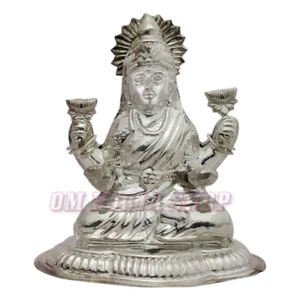 Pure Silver 925 Indian Handmade Laxmi Lakshmi Statue Idol Om Pooja Shop - Picture 1 of 5