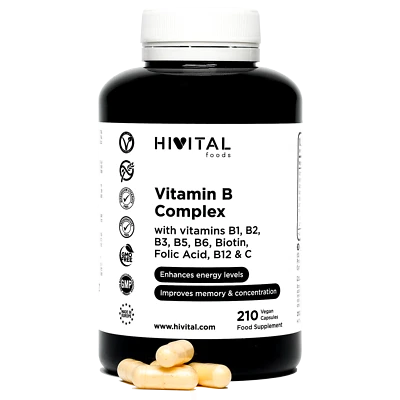 Vitamina B Complex | 210 cápsulas veganas. Suministro para 7 meses. De Hivital