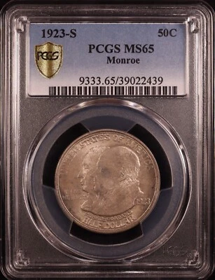 1923-S Monroe Commemorative Half Dollar - PCGS MS65 - Exceptional Original! PQ+ - Image 1 of 4