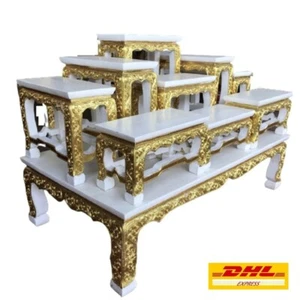 Altar Set Thai Furniture Solid Wood Buddha Amulet Worship 9+1 Table Handmade - Picture 1 of 11