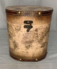 Antique Look, Wood And Leather Map Print Storage Trunk -  Lined