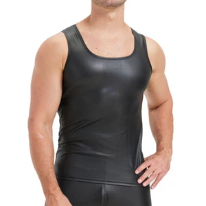 Sexy ärmellose Kunstleder-Tanktops für Herren dehnbar Sport Fitness Muskelwesten - Bild 1 von 13