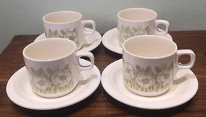 Vintage Hornsea Pottery England Green Brown Fleur Cup and Saucer Set  X 4  - Picture 1 of 10