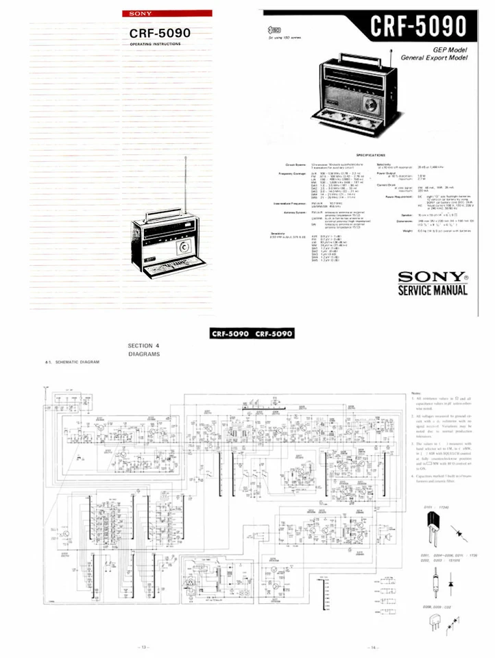 INSTRUCCIONES SONY CRF-5090 + MANUAL DE SERVICIO con 4 - 11 x 17" PÁGINAS DIAGRAMA Foto 1 de 1