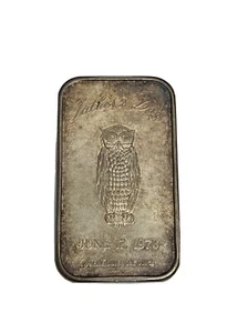 Vintage June 17, 1973 FATHER'S DAY with Owl 1 OZ .999 FINE SILVER Art BAR - Picture 1 of 3
