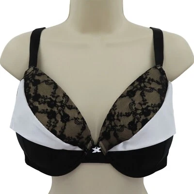 Sujetador Fredericks of Hollywood 36F Negro Blanco Satinado Encaje Esmoquin Estilo Con Aros Foto 1 de 4