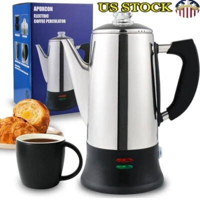 Cafetera Percoladora Eléctrica de Acero Inoxidable con Perilla de Vidrio Transparente 12 Tazas Nueva Foto 1 de 4