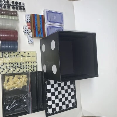 6合1游戏立方体-红色(全新)国际象棋跳棋扑克、多米诺骨牌、西洋双陆棋、骰子。 — 第 1/4 张图片