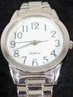 White Dial Silver Tone Round Case Stainless Steel Stretch Band Watch 6.5 Inch