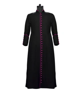 Black Catholic Roman Cassock with trims - Single breasted cassock - Bild 1 von 2