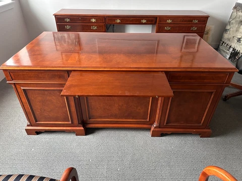 John Widdicomb desk and credenza. Mahogany hardwood and olive ash burl veneers Cover
